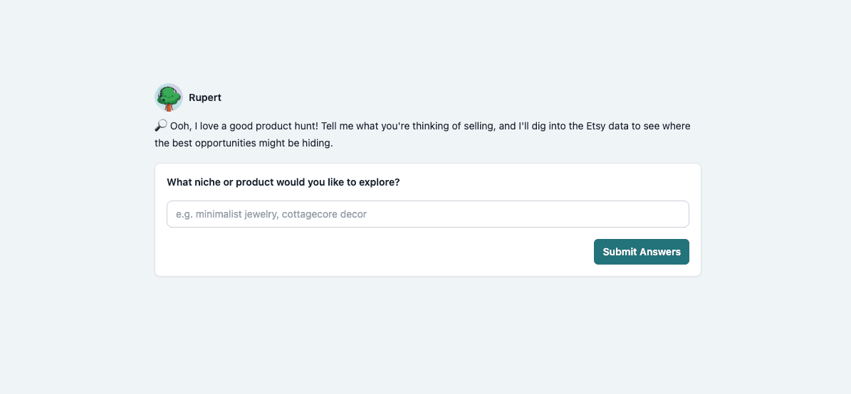 Rupert AI Etsy trend finder tool inside ProfitTree