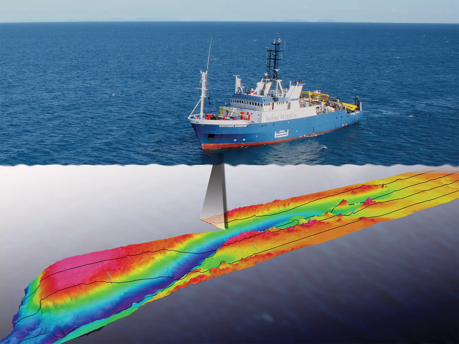 A ship surveying Bathymetry Survey