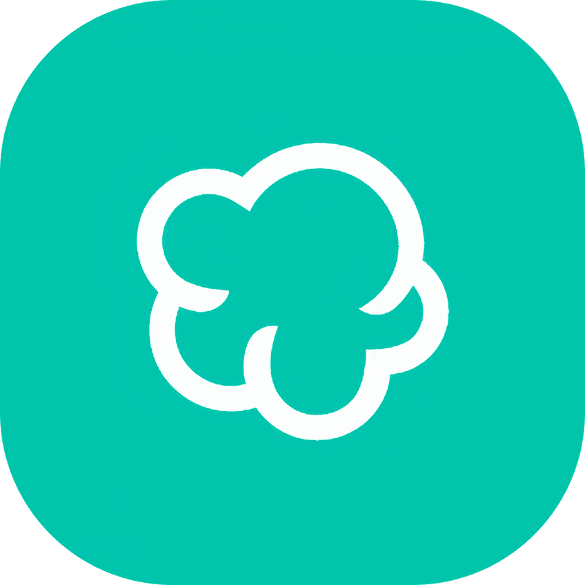 Popcorn logo with white outline on turquoise background