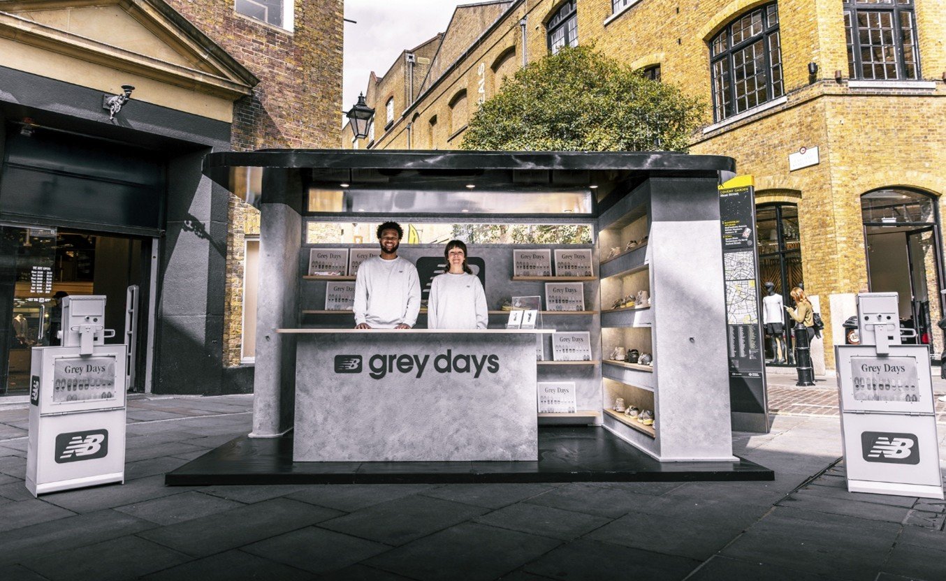 New Balance Kiosk Grey Days Newspaper Stand in London