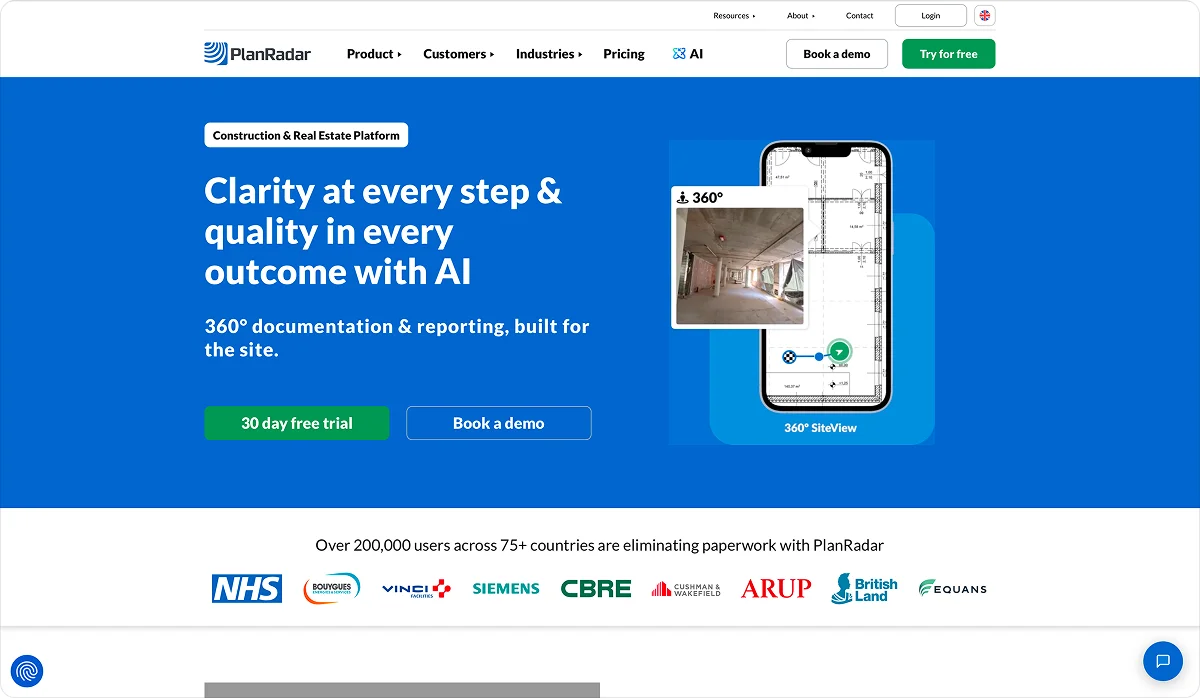 PlanRadar homepage