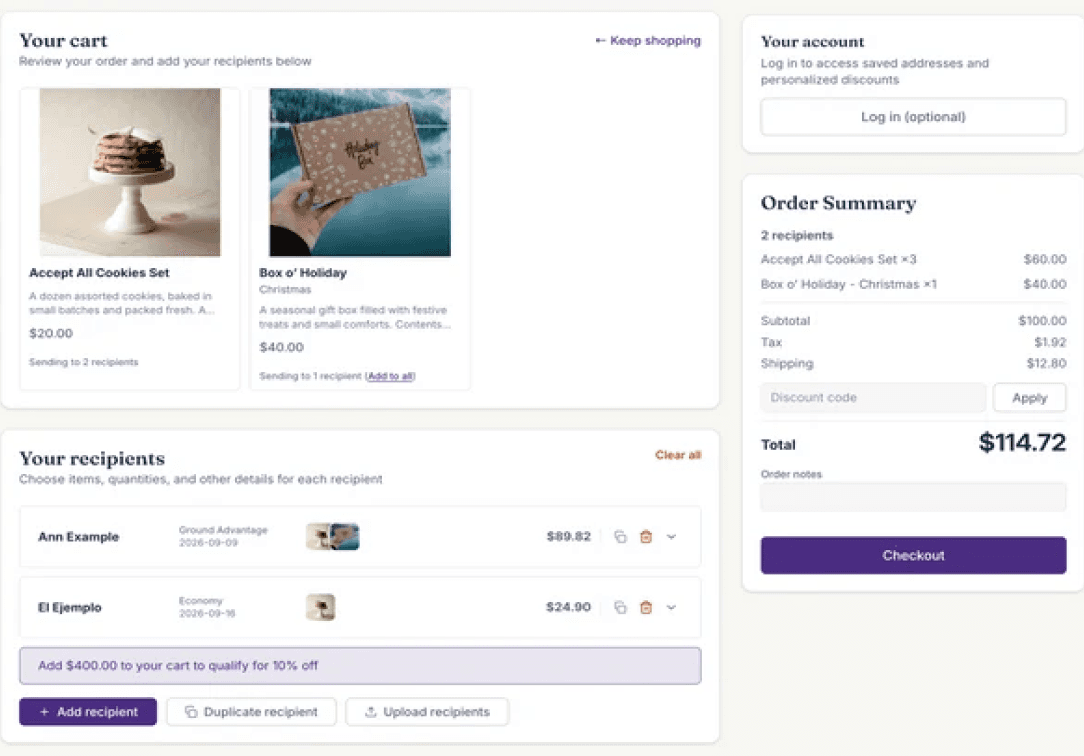 Standalone cart page screenshot