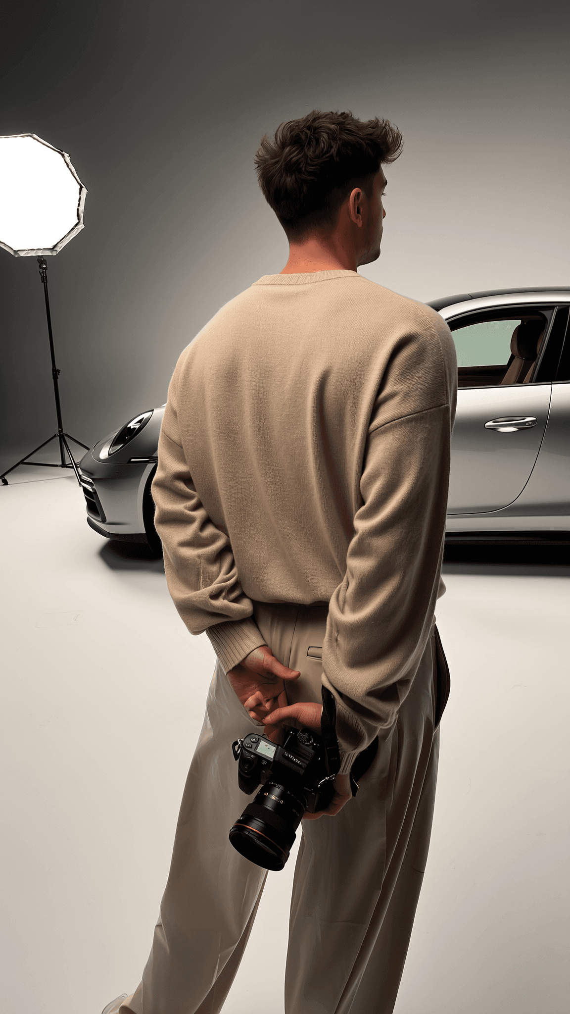 Woman in white breezy shirt.