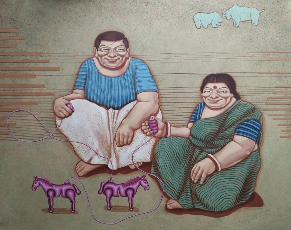 herd of sheep on road painting