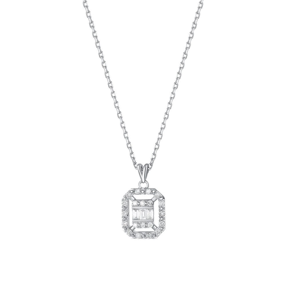 Assos 0.10 Karat F SI Baget Pırlanta Beyaz Altın Kolye