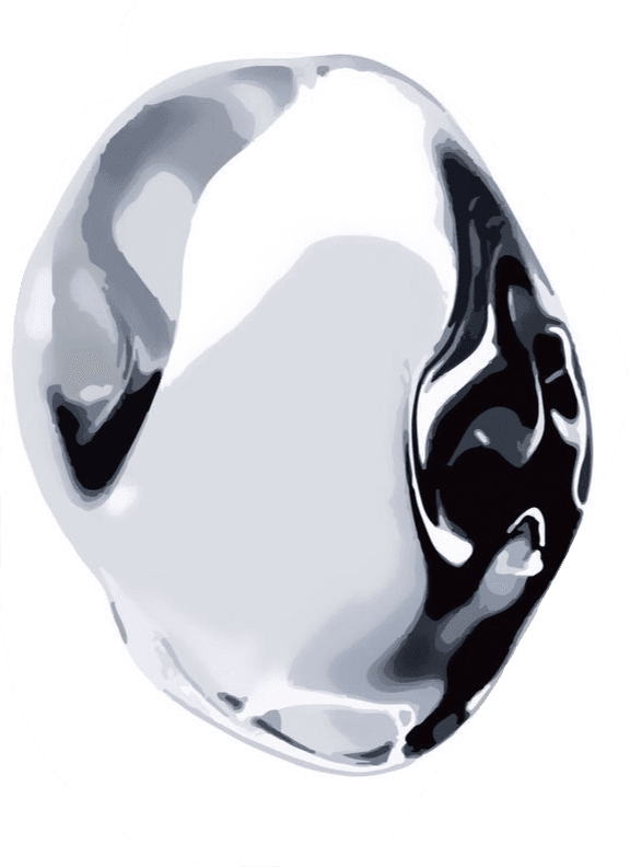 Abstract glossy metallic form with four symmetrical lobes and smooth reflective surfaces, centered on a black background.