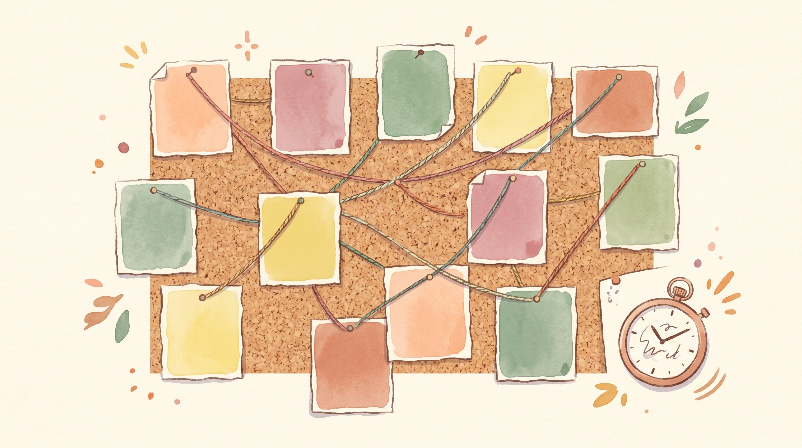 Citation map of paper cards with a stopwatch