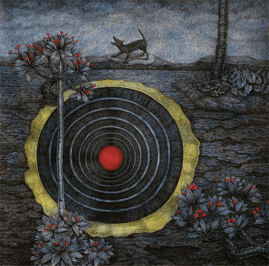 herd of sheep on road painting