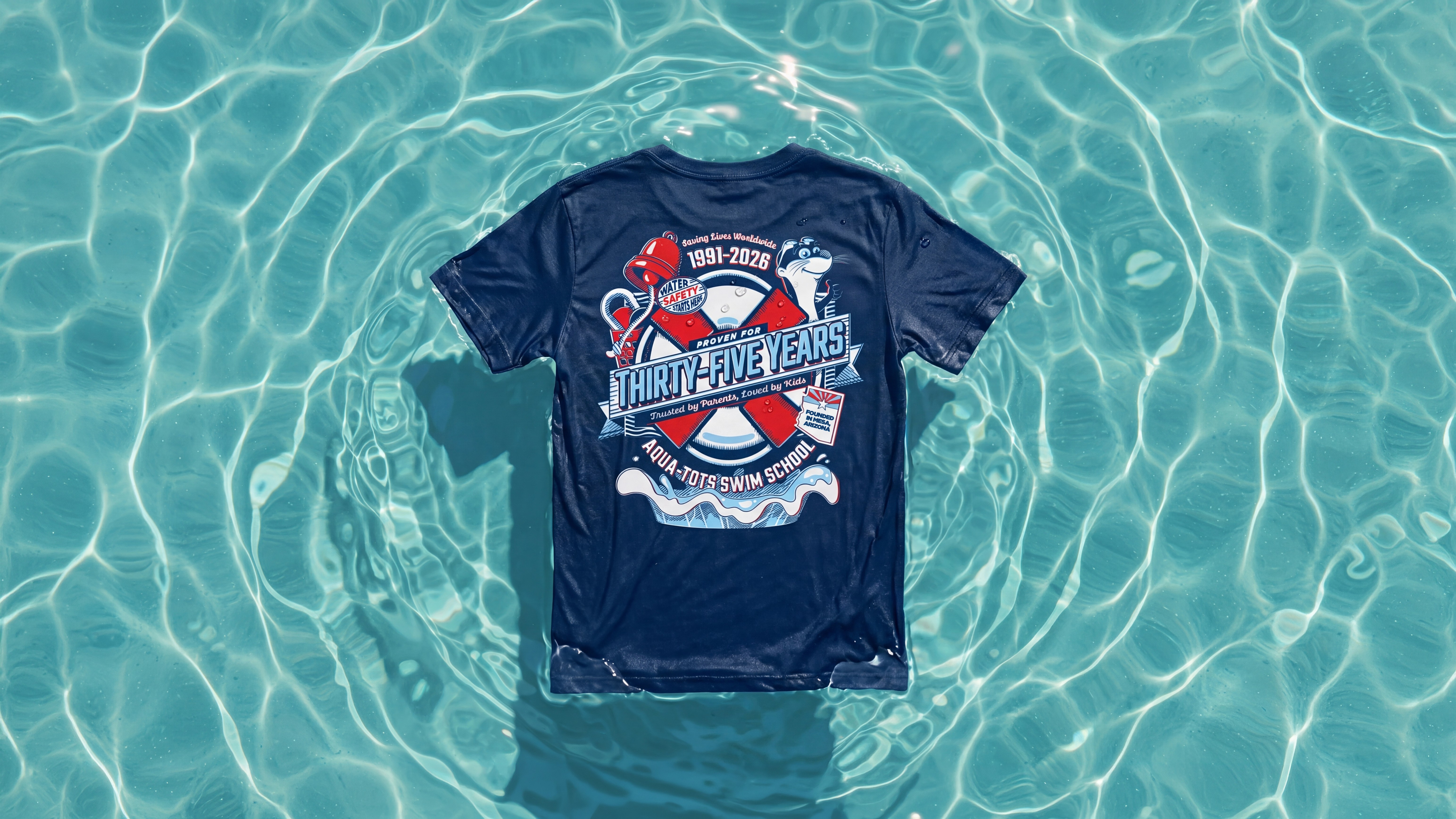 Giveaway tshirt in pool water