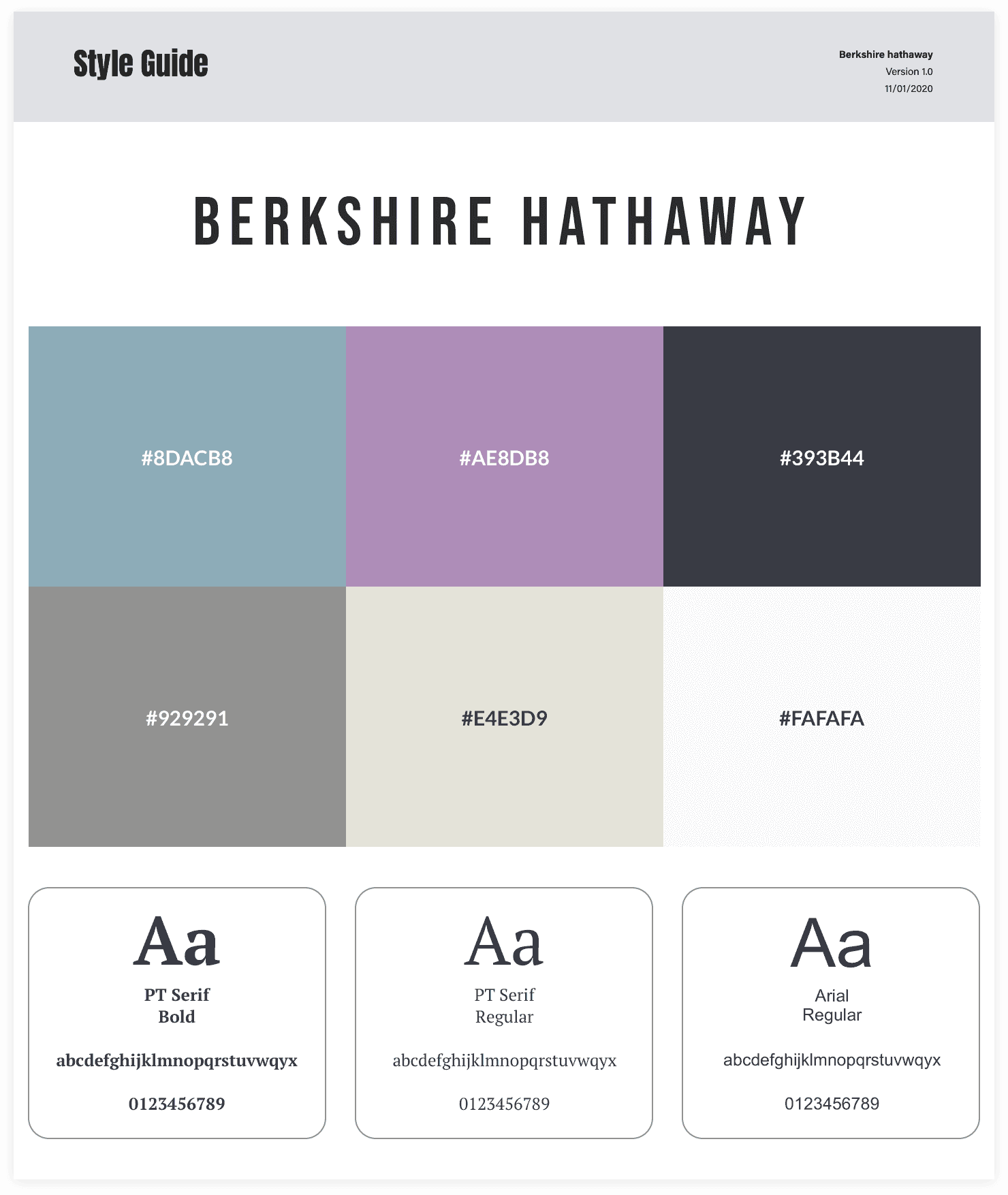 Typography and color system for the Berkshire Hathaway website redesign