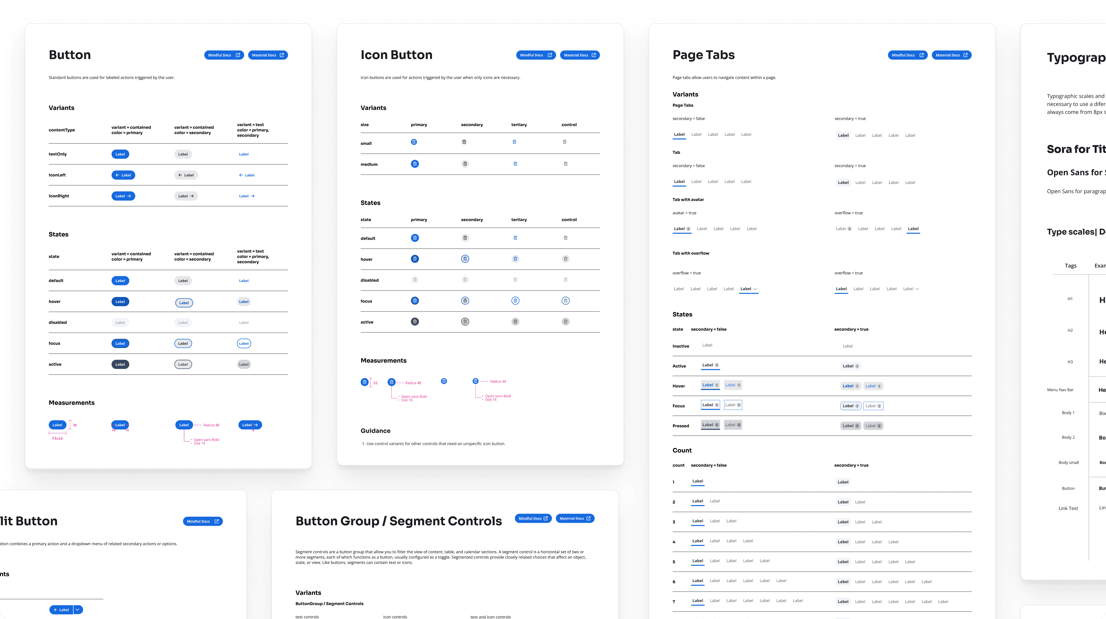 Design system documentation detailing reusable UI components and responsive behavior guidelines.