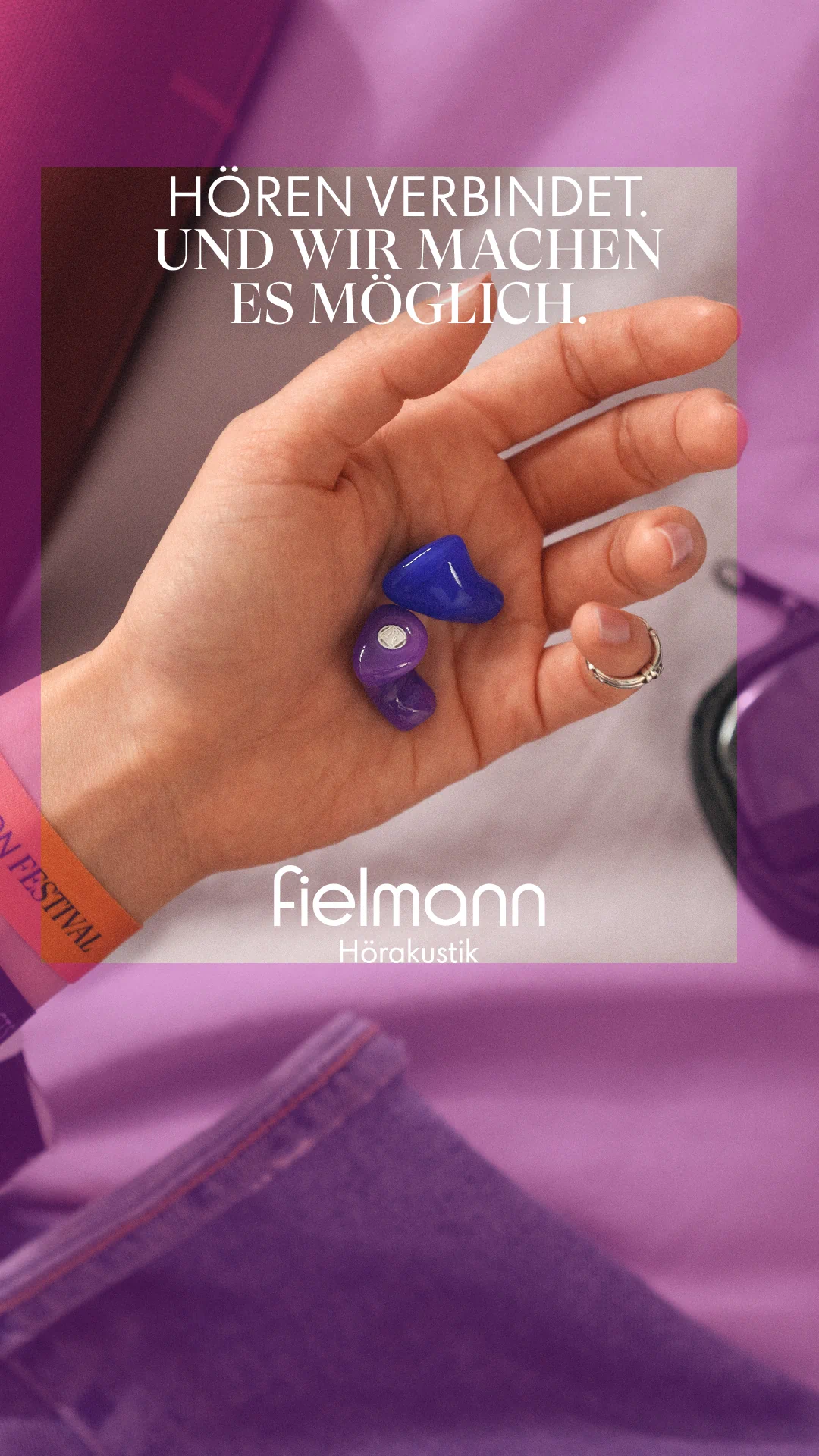 Festival earplugs promoting hearing protection through Fielmann’s hearing care campaign.