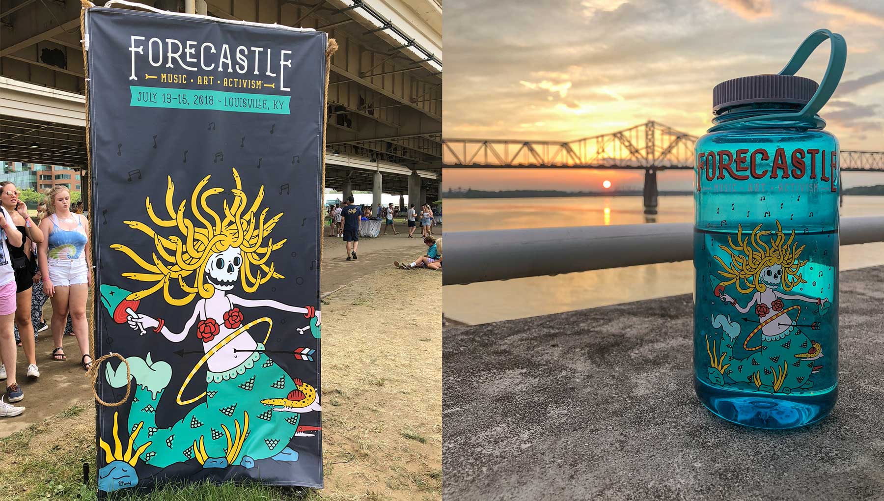 Image of the Skelly Mermaid featured throughout the festival on signage and merch