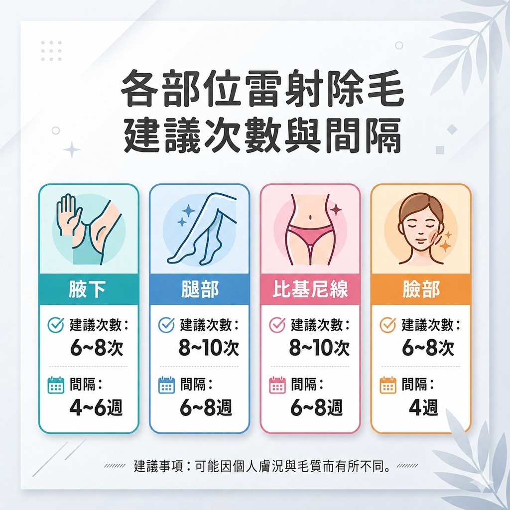 各部位雷射脫毛的間隔時間