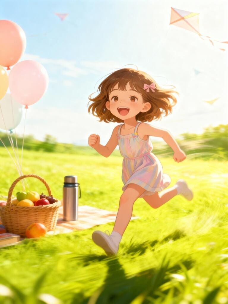 Anime girl running on grass using Runway AI Video Generation.