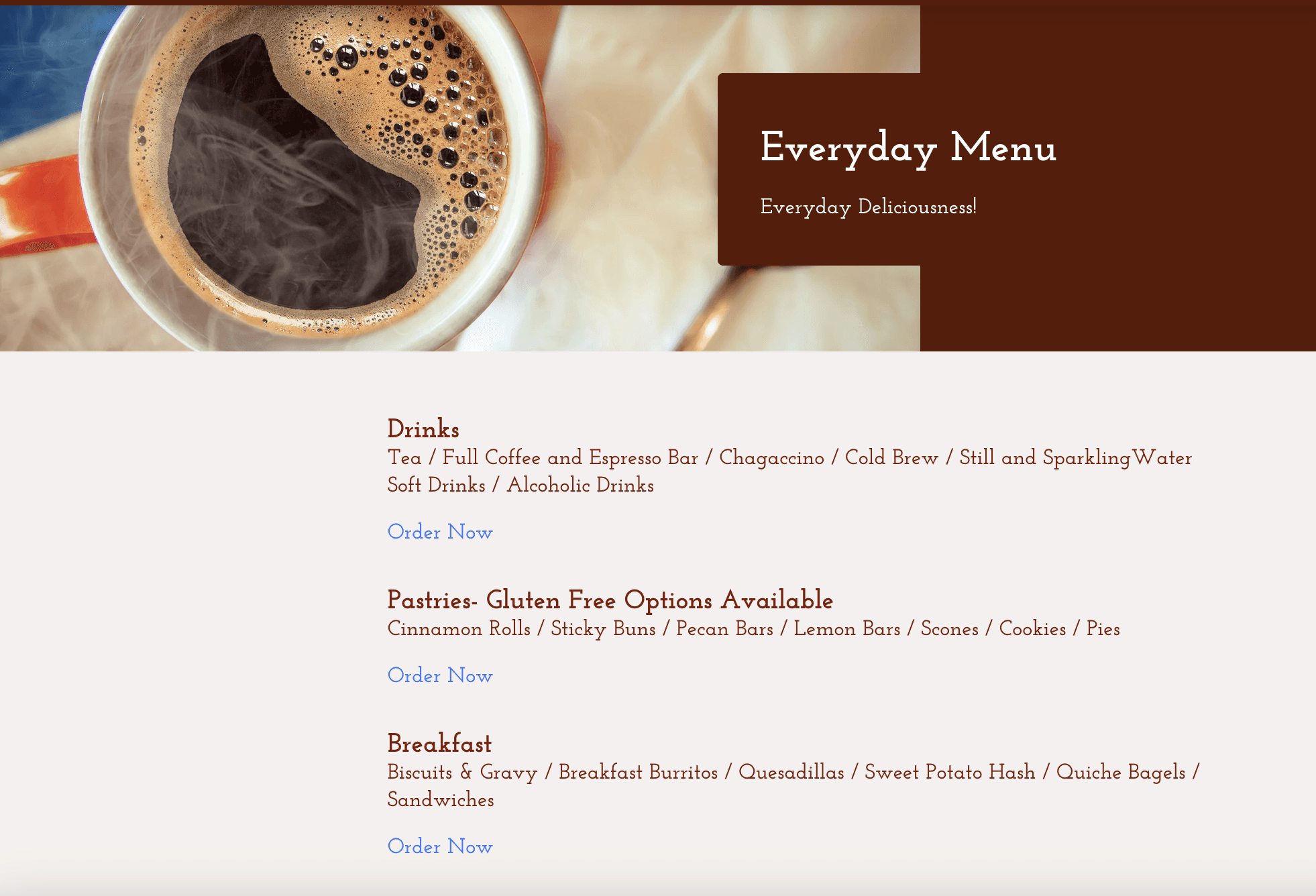 laporte's everyday menu posted on their website