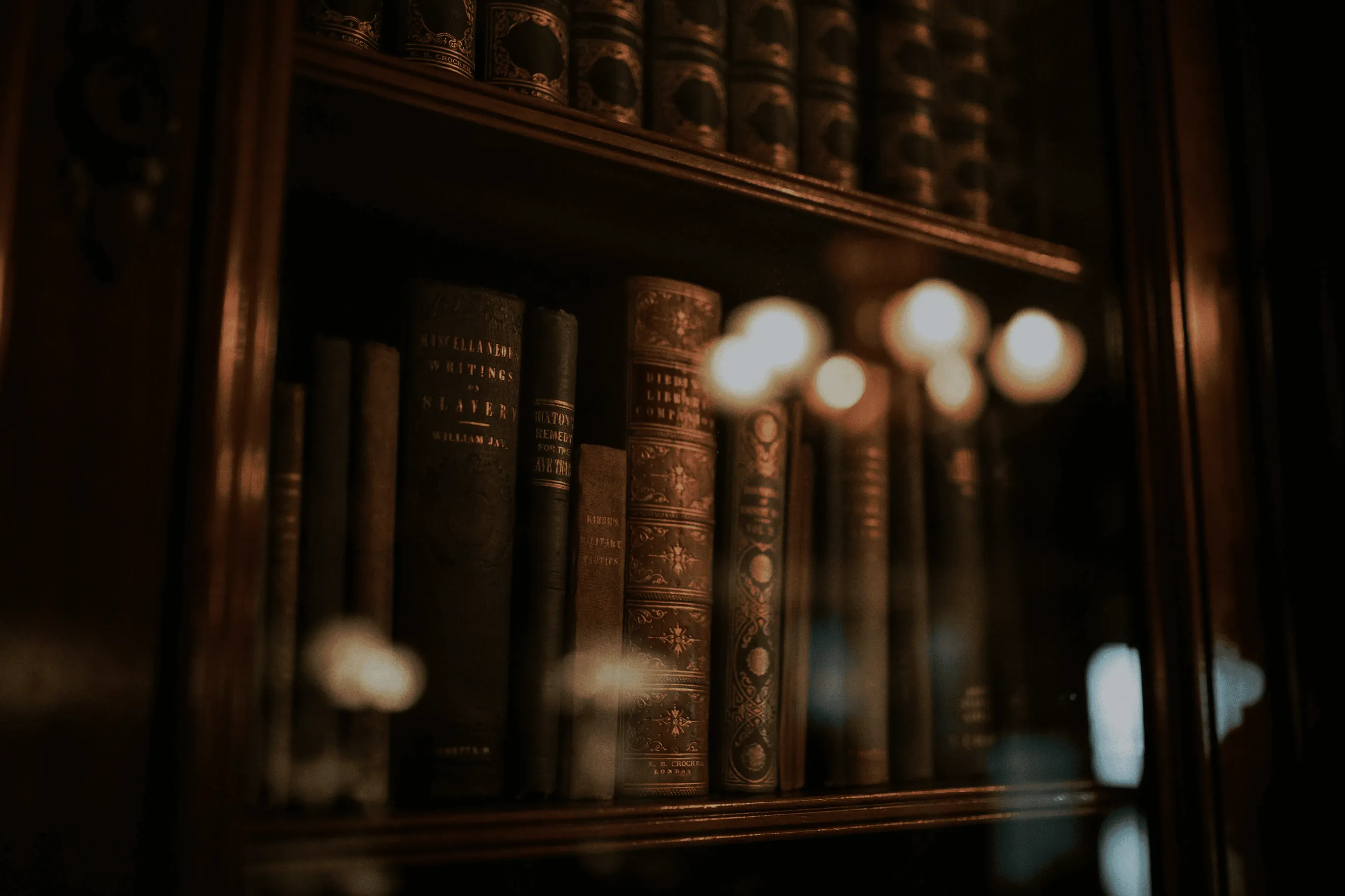 books in glass bookcase