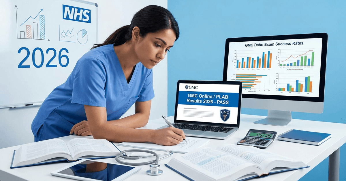 Cover: PLAB Passing Score 2026: What You Need to Score on PLAB 1 and PLAB 2 (GMC Data + First-Attempt Strategy)