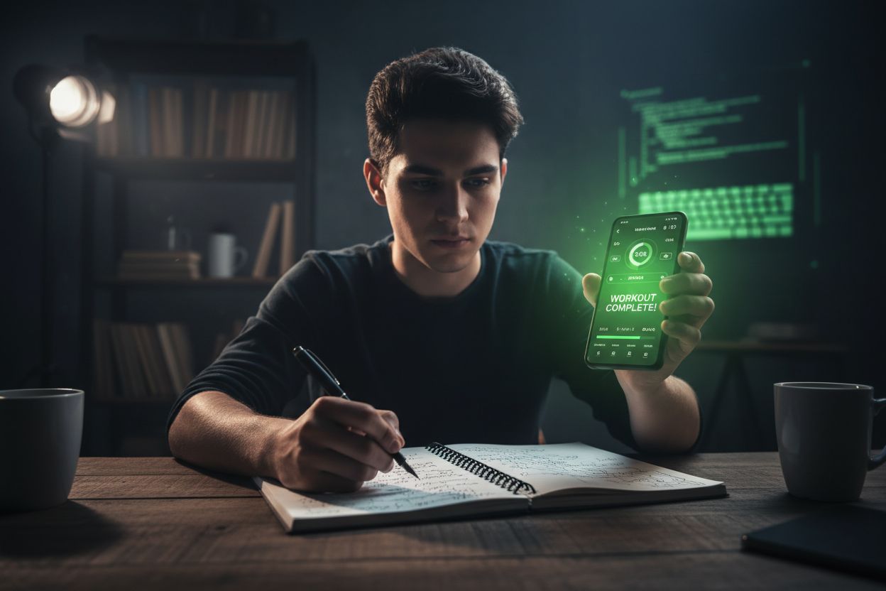 Person tracking workout on a phone