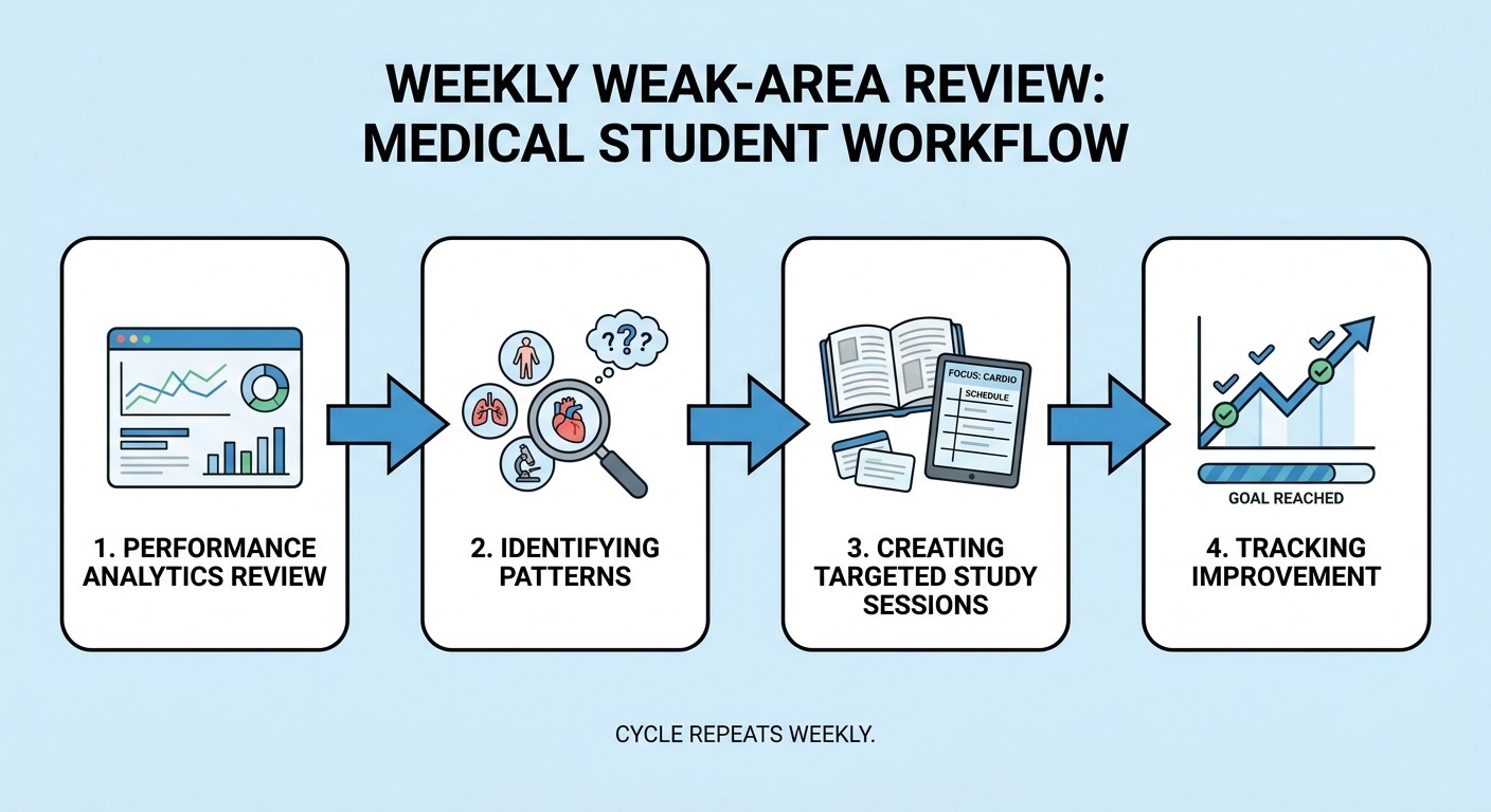 Weekly weak area review workflow for medical students