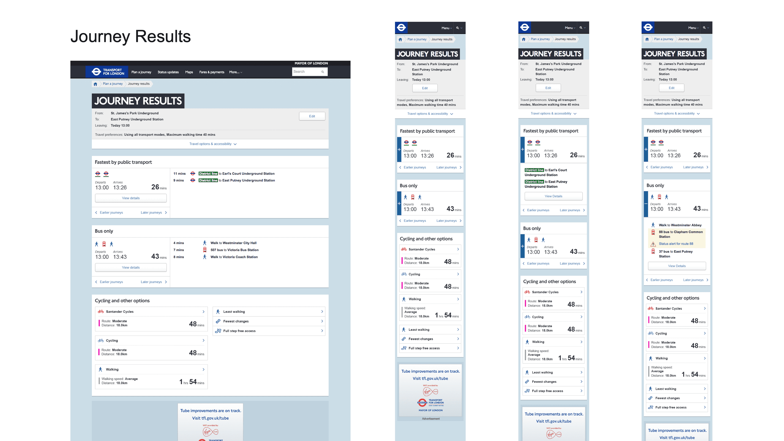 TFL Journey Planner Results