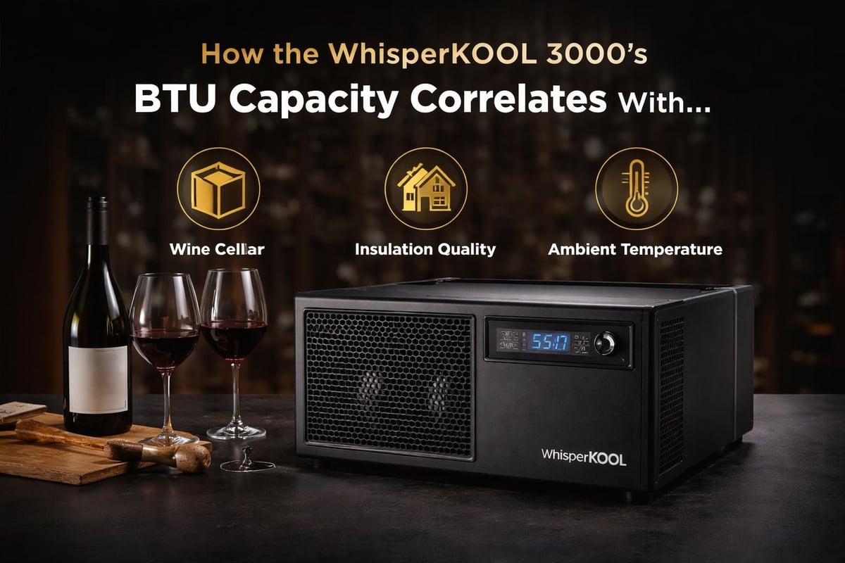 WhisperKOOL 3000 cooling capacity and cellar sizing requirements