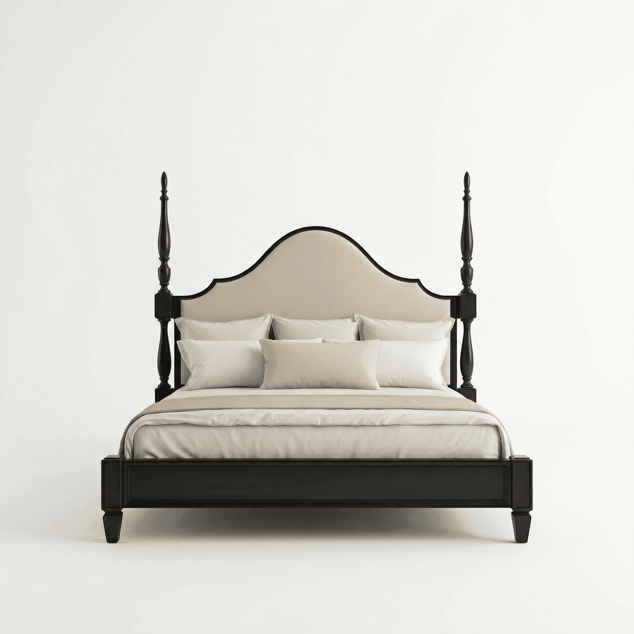 Upholstered bed with arched headboard and slim framed base