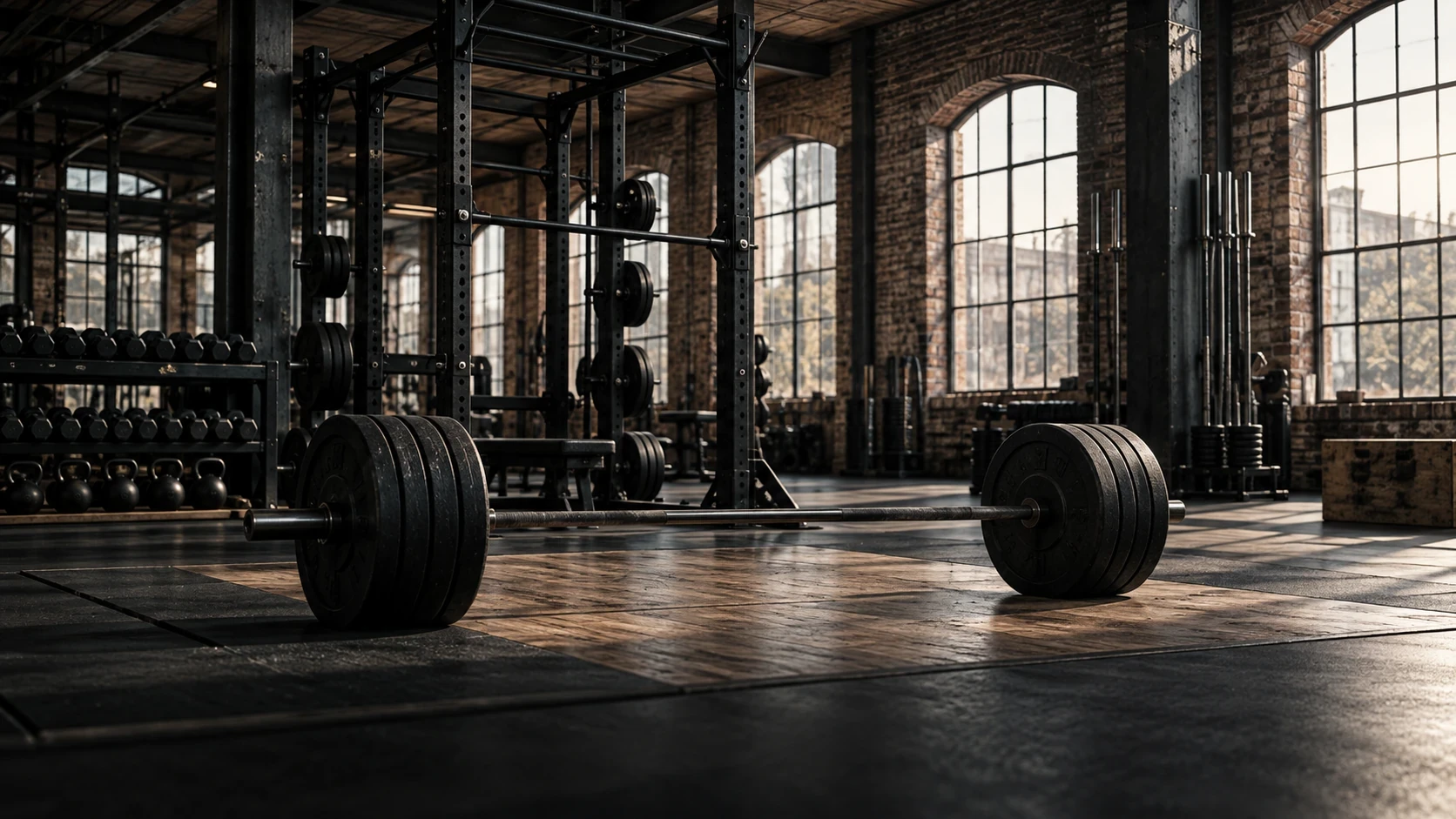 Iron Hall platforms with loaded barbells
