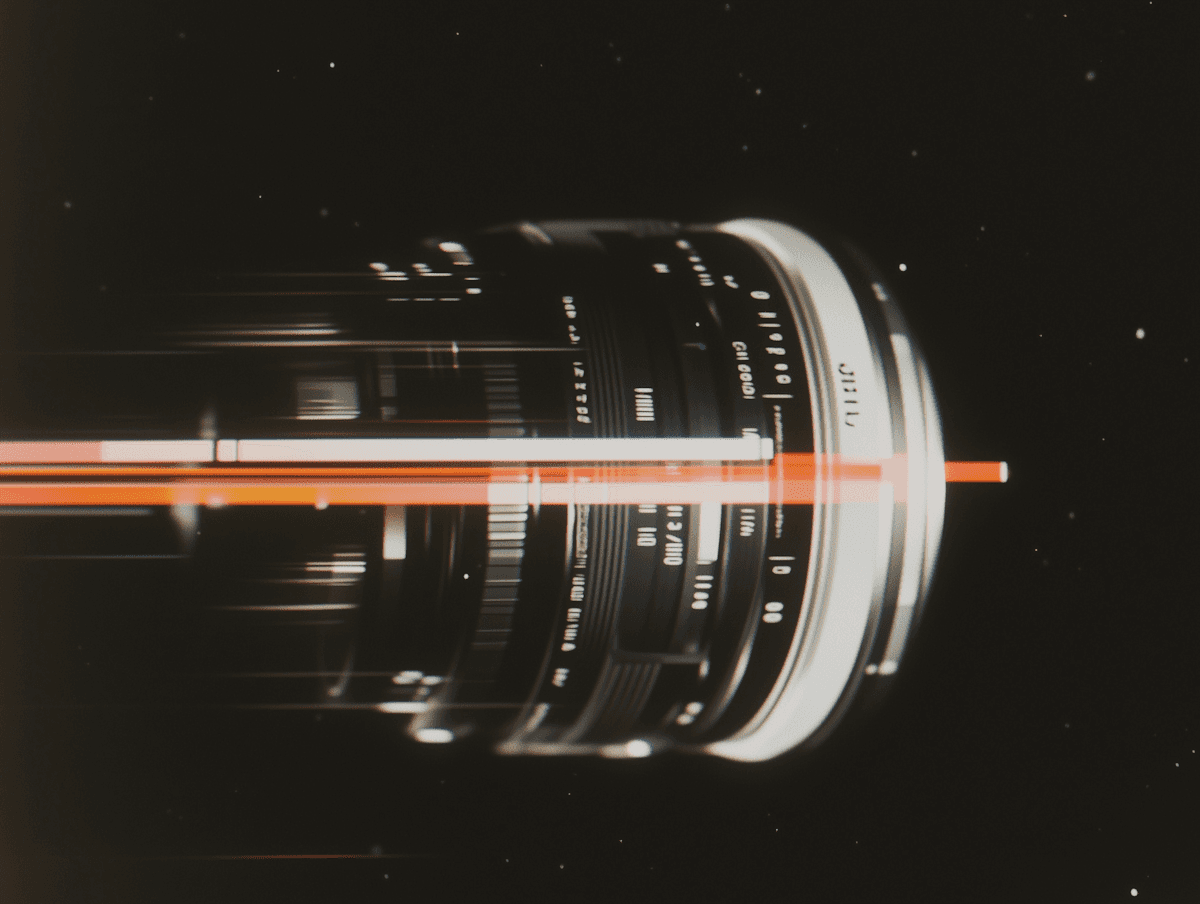 Futuristic cylindrical device with glowing orange light running through its center, surrounded by rotating metallic rings and technical markings against a dark background.
