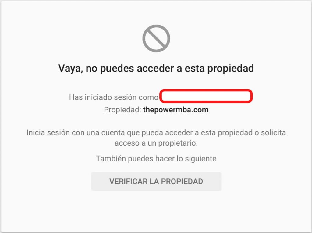 Mensaje de verificación para confirmar sitio web en google search console