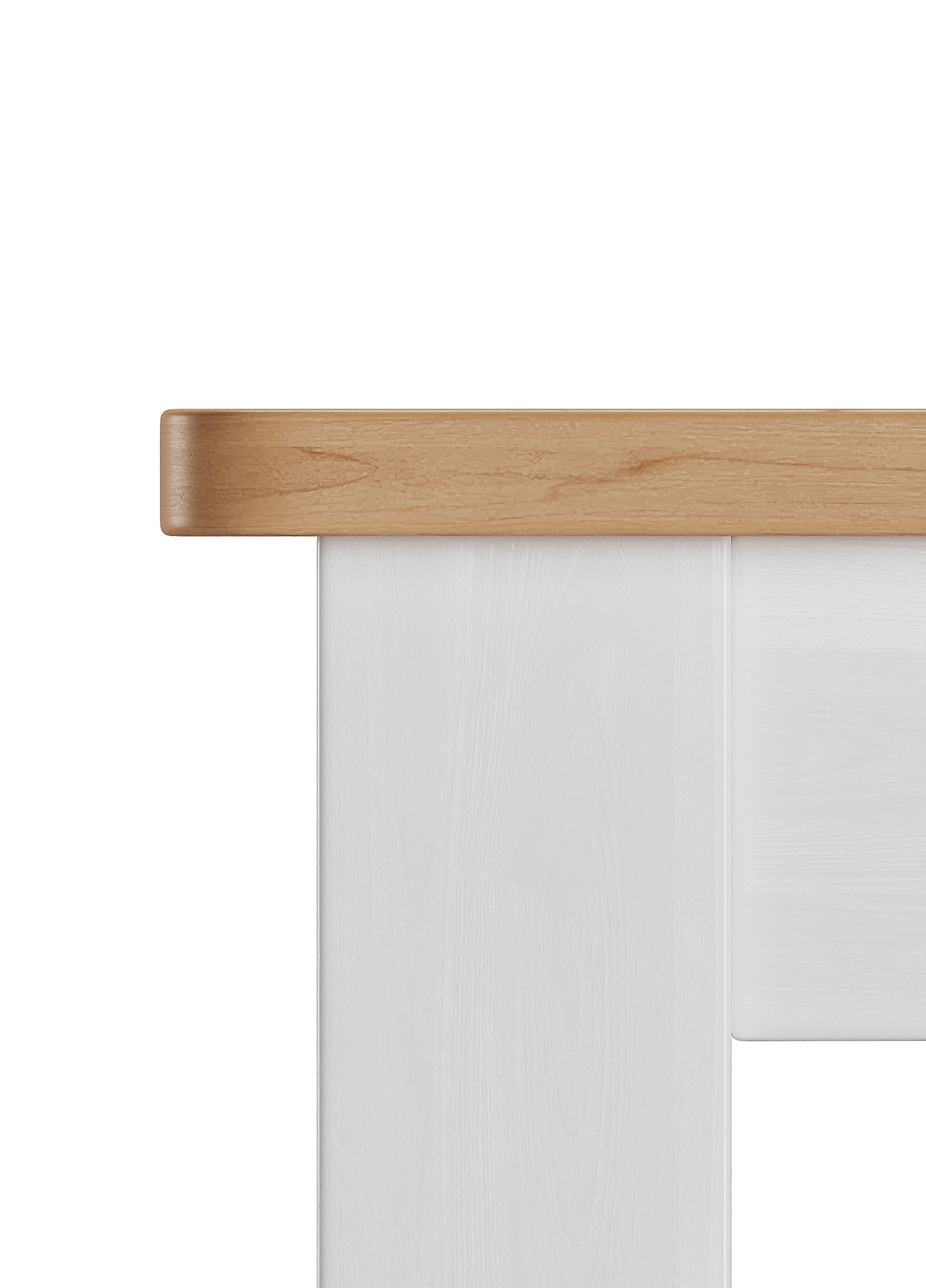 Close-up 3D render of wooden tabletop edge with smooth finish and grain detail