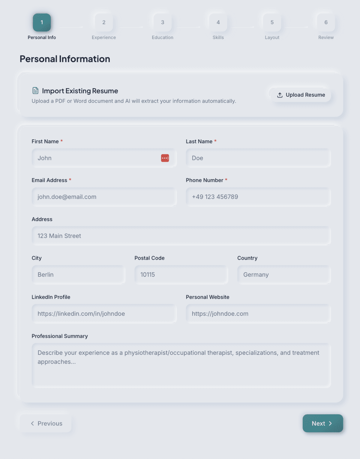 KI-gestützter CV- und Resume-Checker im Recruiting-Bereich: Bewerber können ihren Lebenslauf hochladen, automatisch analysieren lassen und strukturiert optimieren – speziell für den deutschen Arbeitsmarkt.