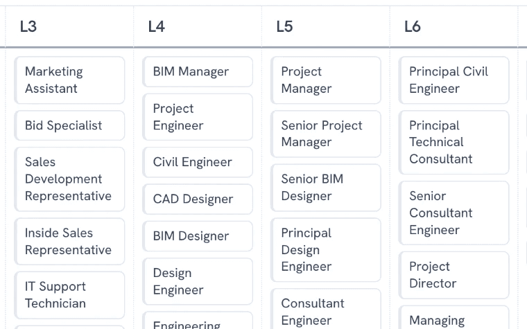 SkillsTrust job architecture grid: jobs arranged by level