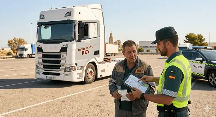 Sanción de la Guardia Civil que conlleva la retirada del carné por puntos a un camionero profesional.