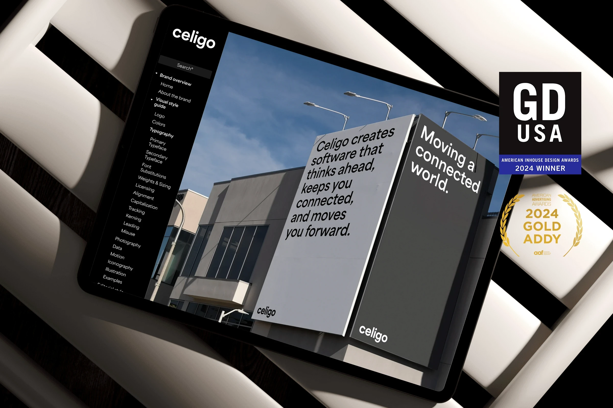 Celigo Brand Guidelines on tablet screen