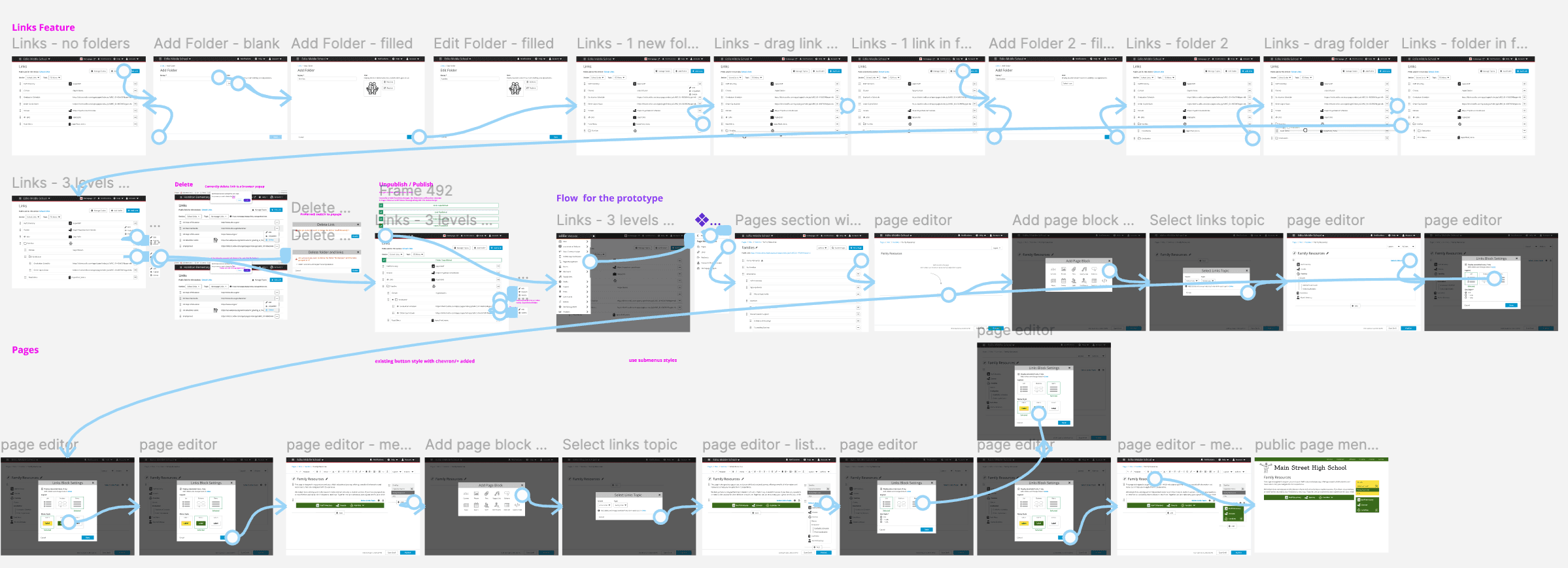 screenshots of prototypes