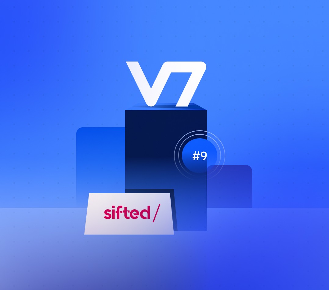 V7 logo on a podium, with Sifted's logo at the bottom