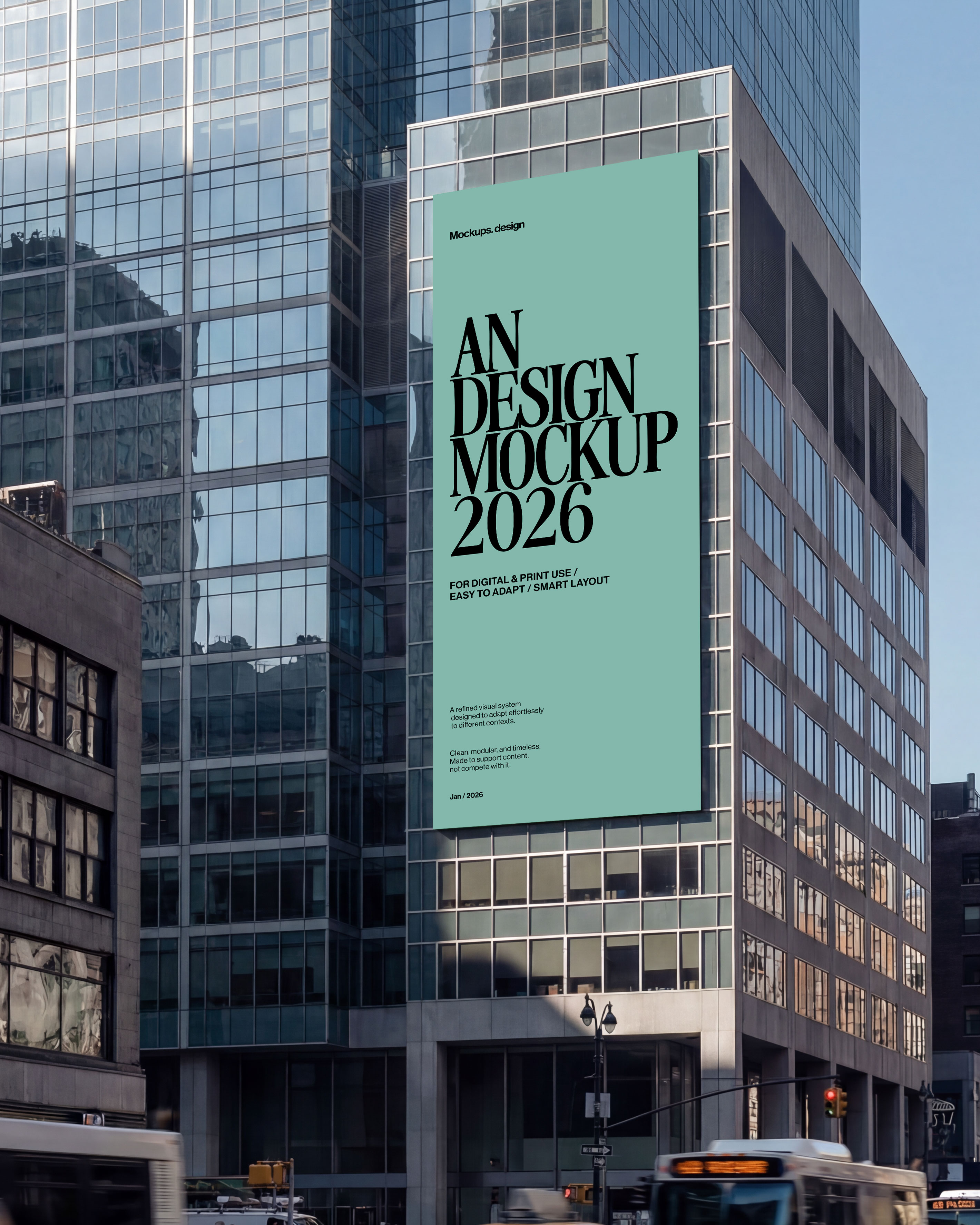 Billboard mockup in urban city environment, realistic display