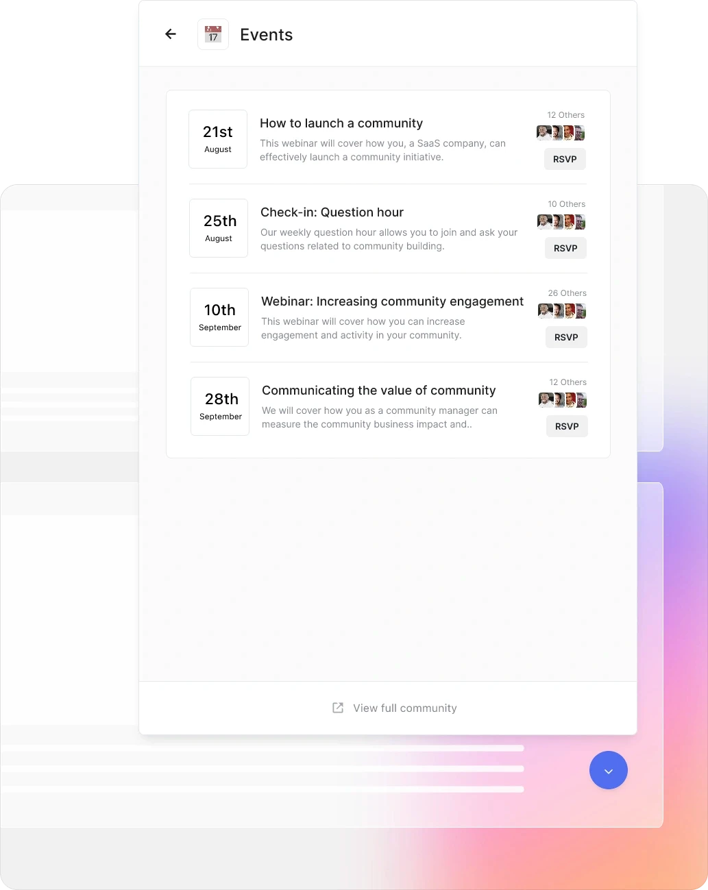 The event management functionality inside the Turf platform.