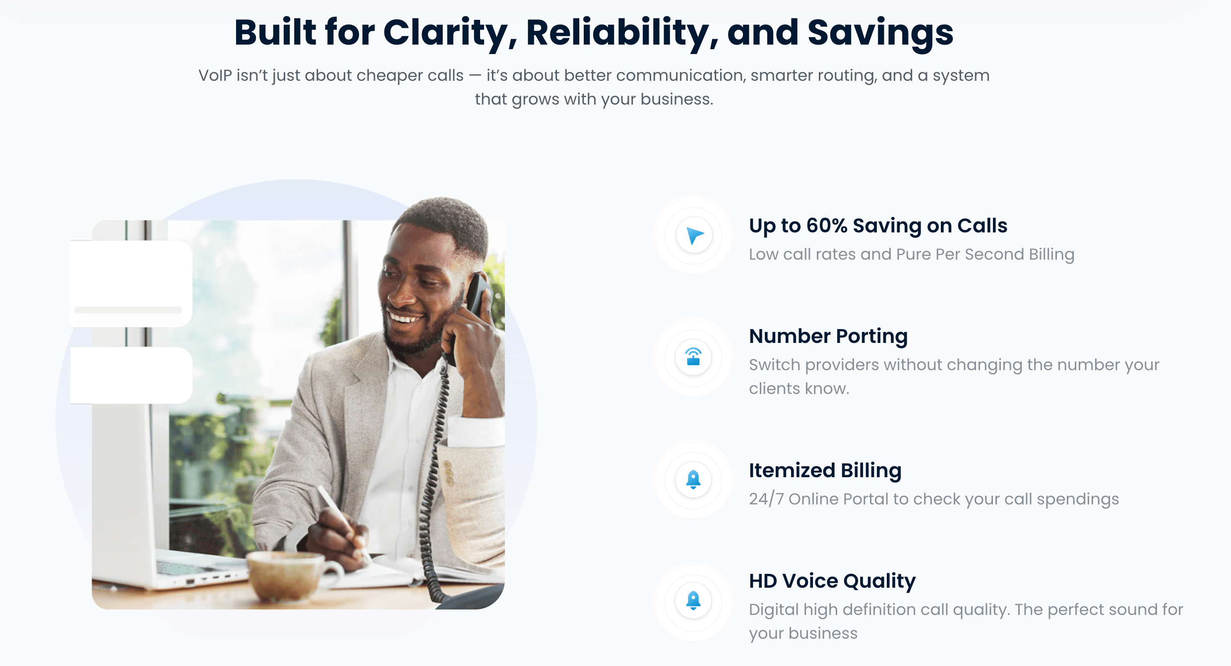Male talking on the phone using Othos Cloud PBX