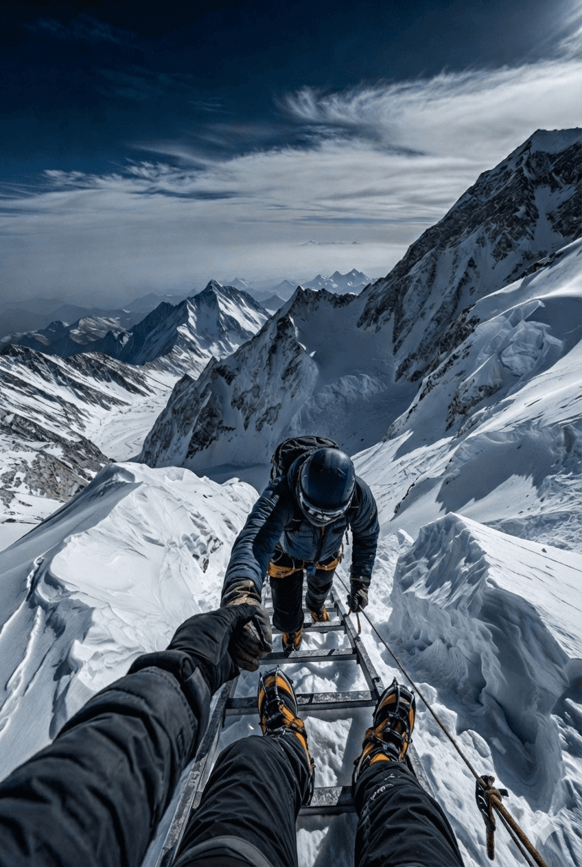 Smiling young woman with long hair standing against a dark green background, holding a finger to her chin.