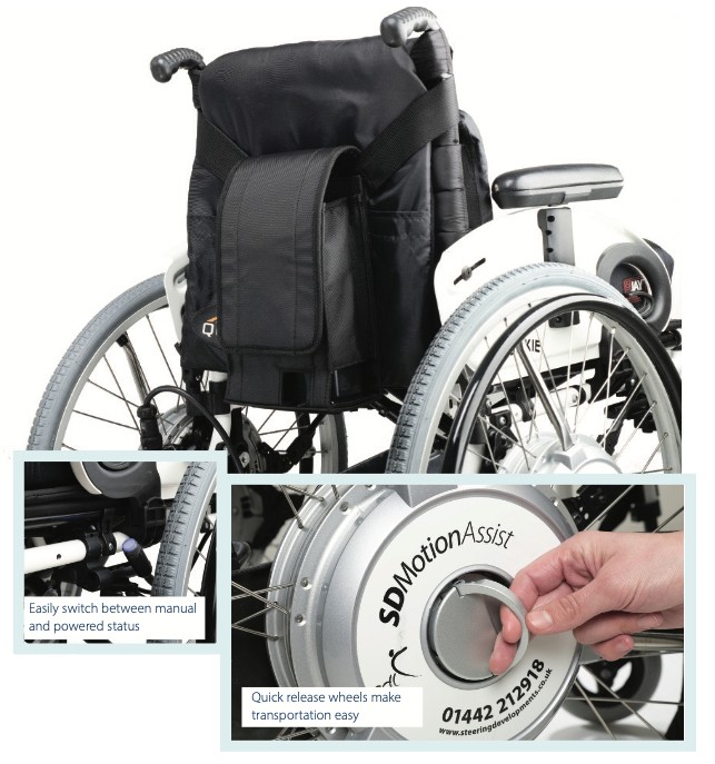 Close up of Assist wheel hub and quick release ring