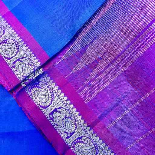 Peacock Blue and Pink Annam Border Kanchivaram Silk Saree