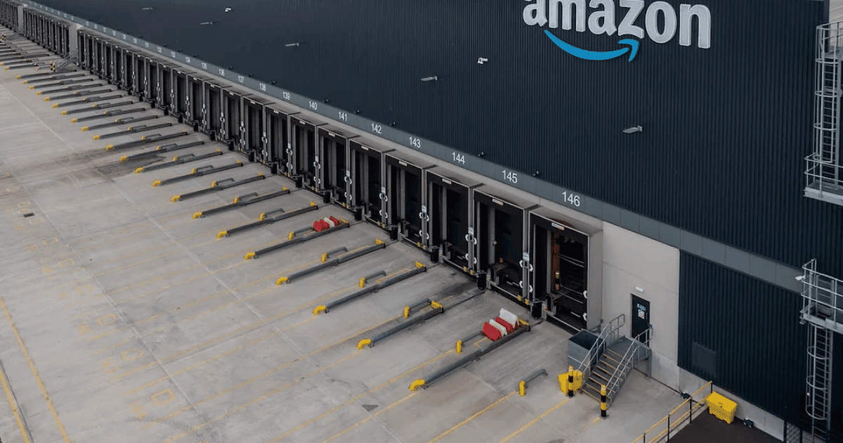 Amazon warehouse loading dock with multiple truck bays