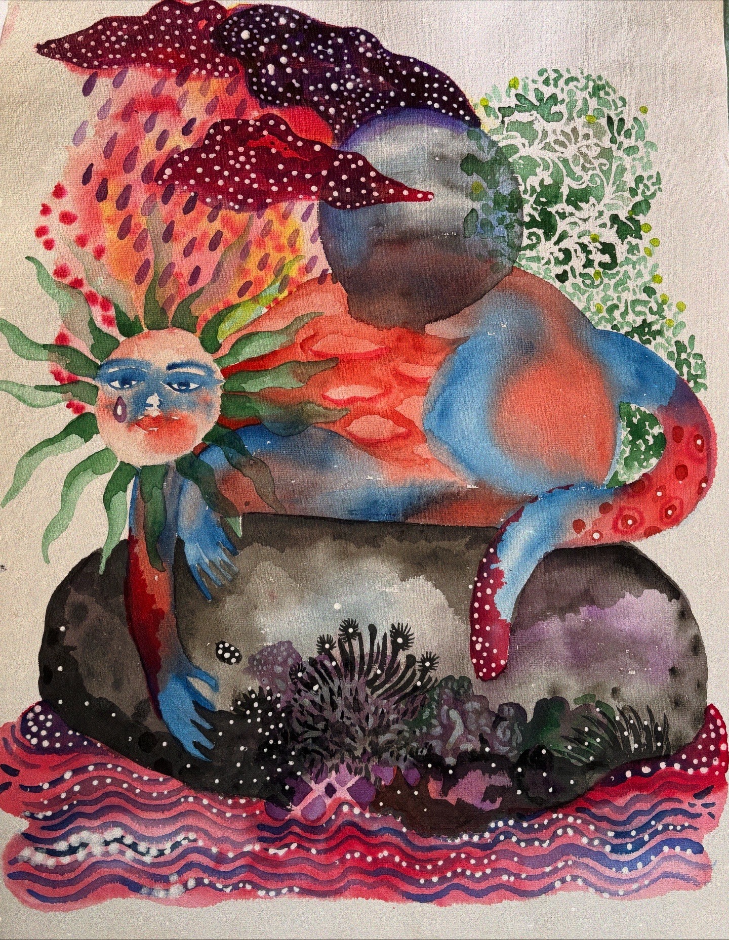 herd of sheep on road painting