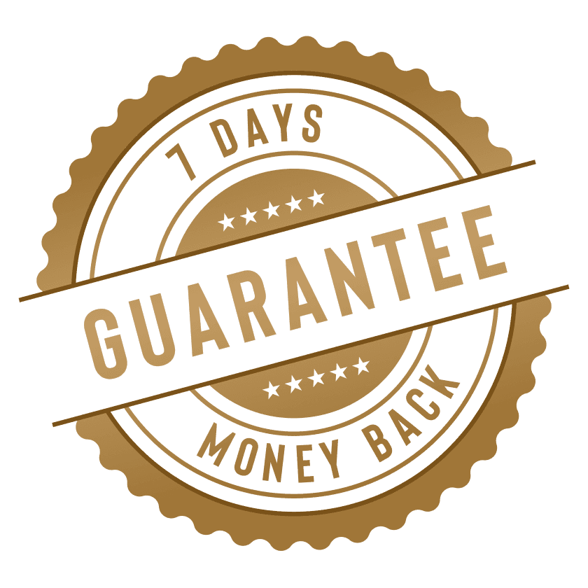 Badge with the text "7-day money back guarantee"