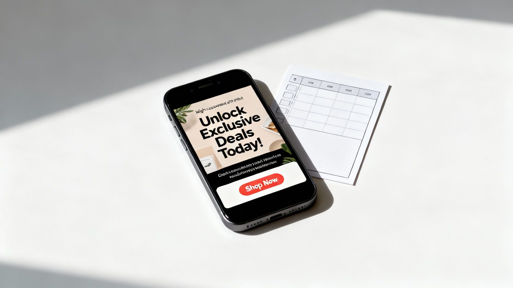 A split screen showing a compelling ad creative on a phone next to a chart with increasing sales.