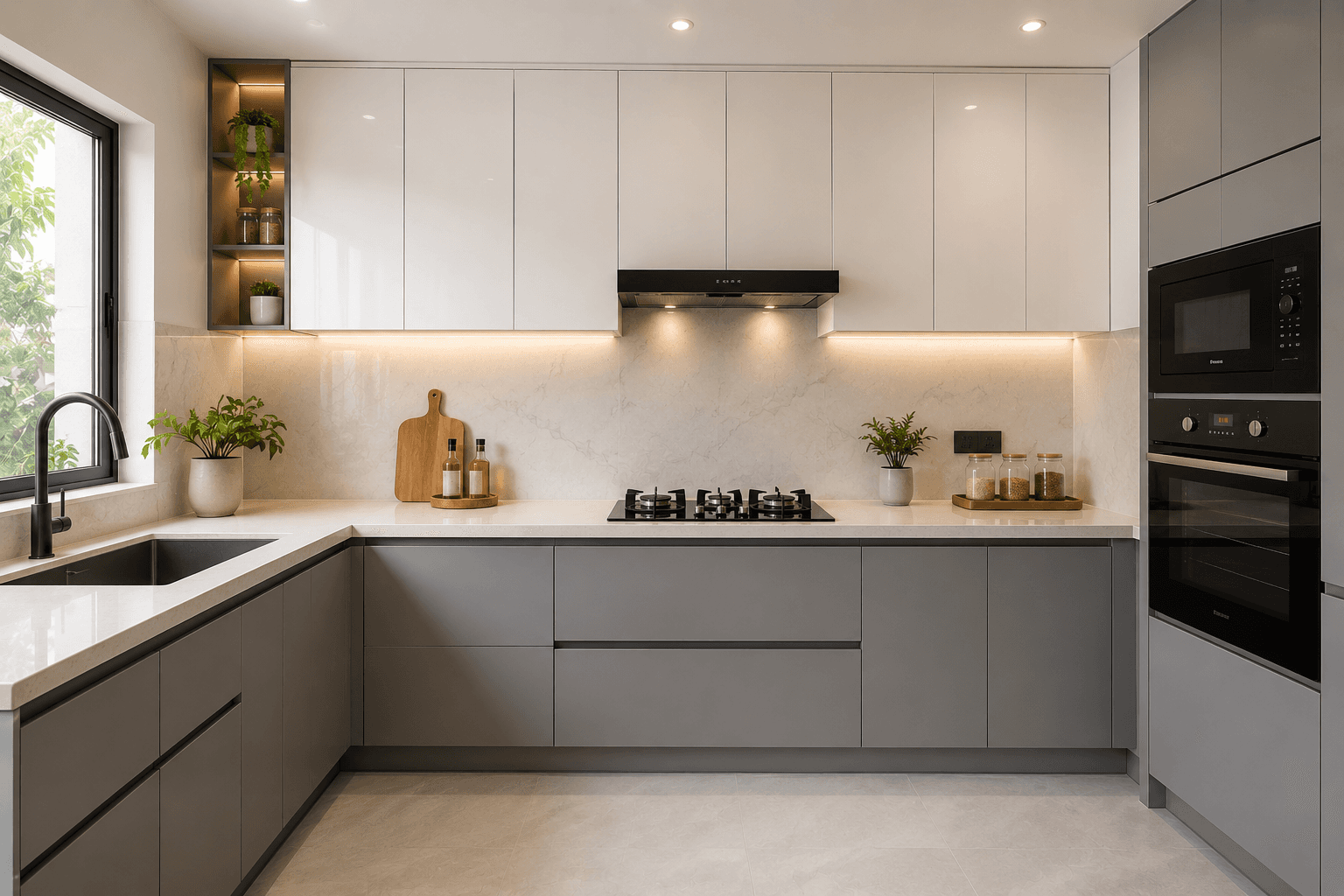 Grey and White Laminate Kitchen