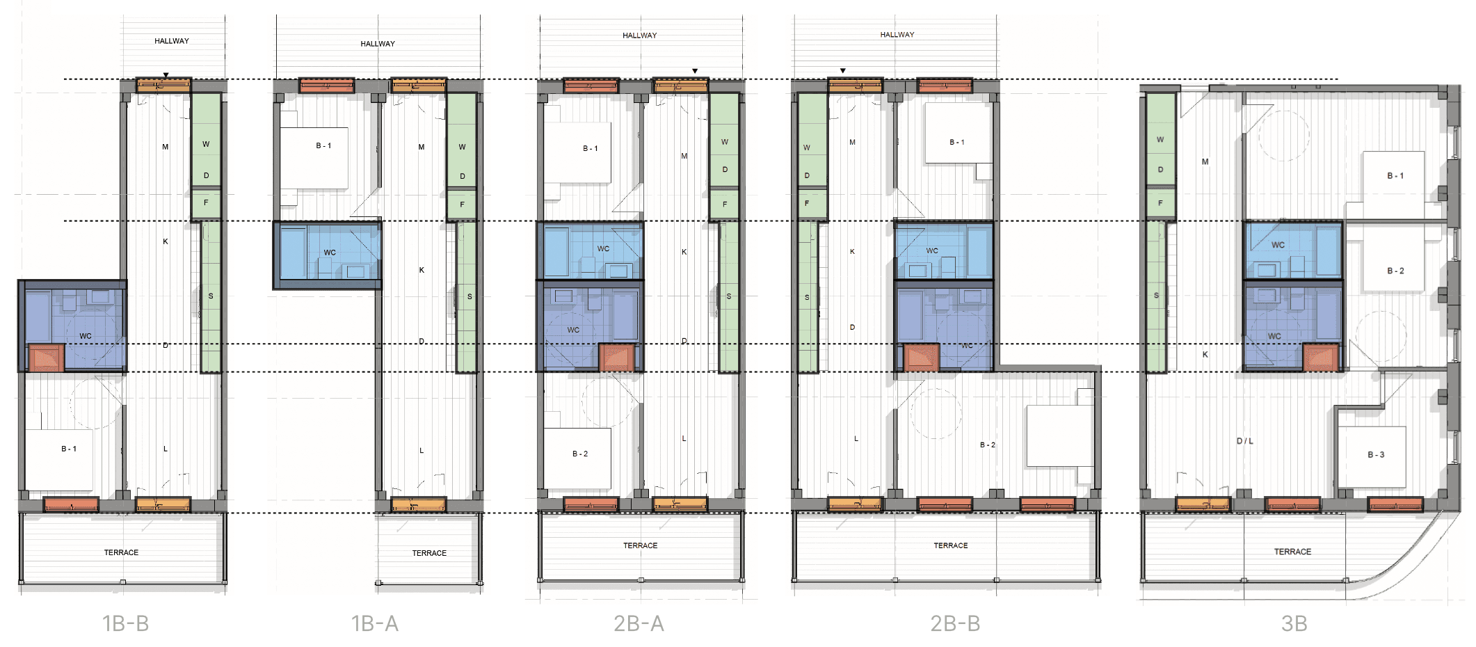 The interiors are also designed modularly, the various units share facade assemblies, accessible washroom blocks, prefabricated mechanical shafts, millwork components, and more...