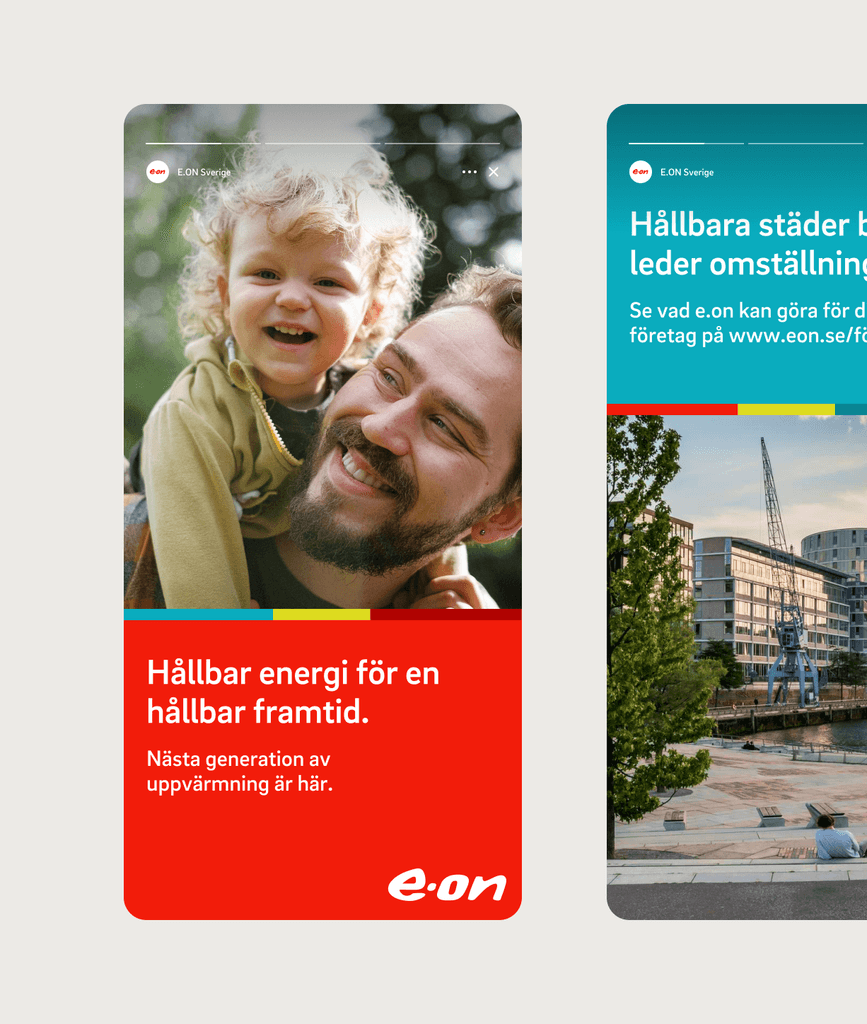 Two Instagram stories displaying e.on ads